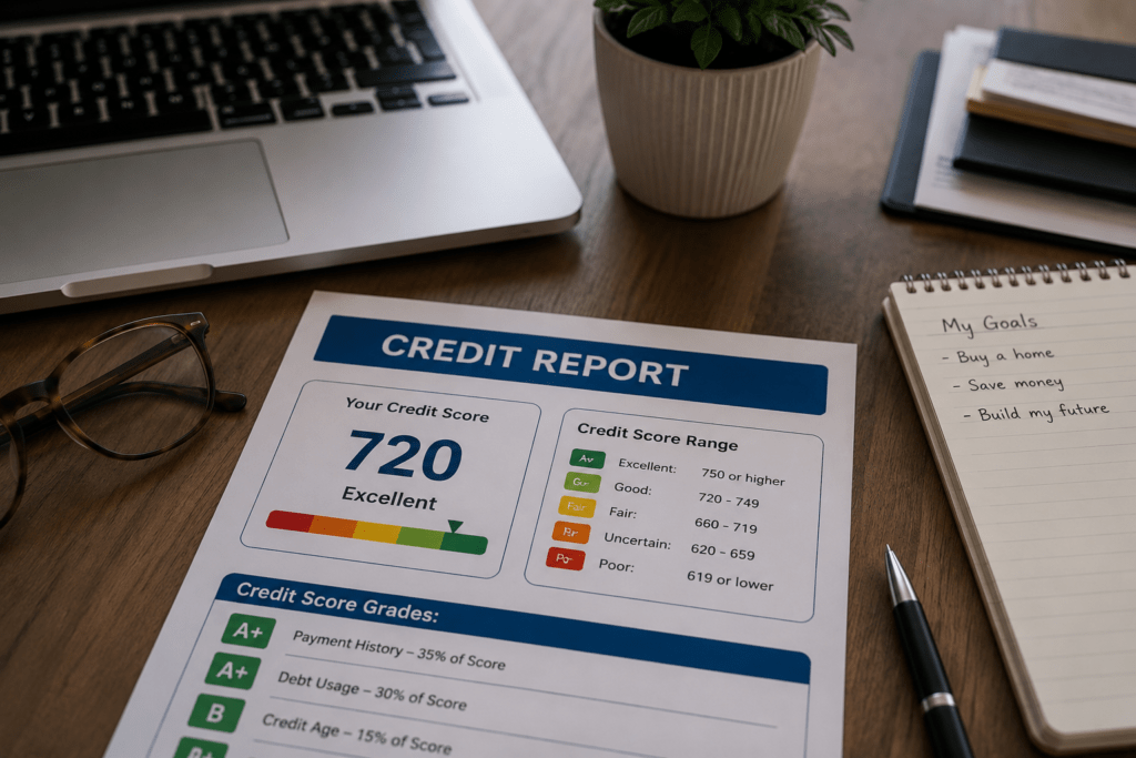Credit report showing a 720 credit score for FHA and conventional loan requirements